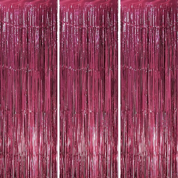 3 Pack 3.3 x 8.2 ft Burgundy Foil Fringe Backdrop Curtains, Tinsel Streamers Party Decorations, Fringe Backdrop, Door Shimmer for Graduation, 70s, 80s, 90s Party