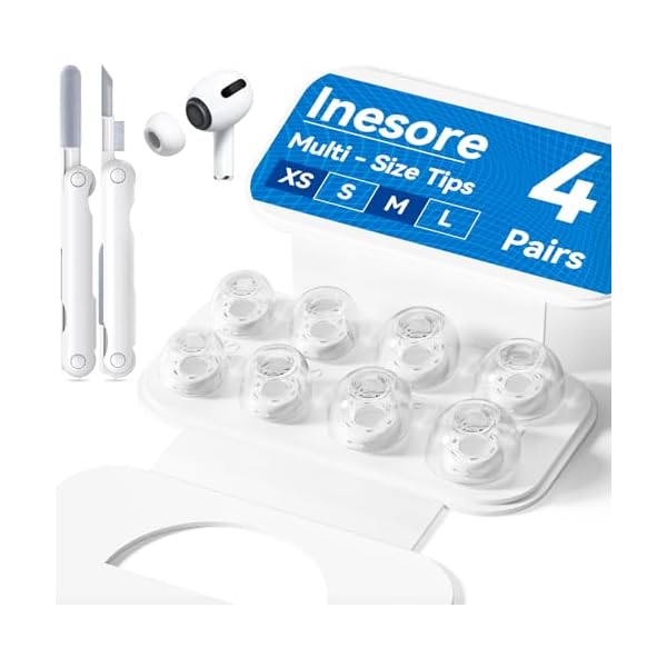 4 Pairs Clear Replacement Ear Tips for AirPods Pro 2nd/1st Generation with Portable Storage Box & Cleaner Pen,Noise Reduction Holewith & Built-in dust Guard Screen