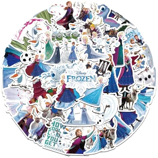 50pcs Frozen Princess Stickers for Girl Water Bottle, Cute Disney Cartoon Waterproof Vinyl Decal for Teen Kids Laptop Skateboard Phone Guitar Travel Case Bike Helmet