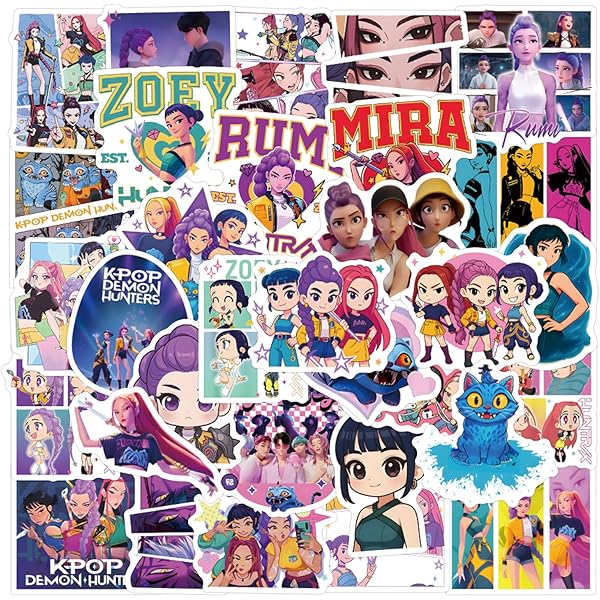 50pcs Kpop Demon Hunters Stickers for Girl Water Bottle, Cute Waterproof Decal for Teen Kids Adult Travel Case, Laptop, Guitar, Skateboard, Phone, Computer, Bike, Notebook