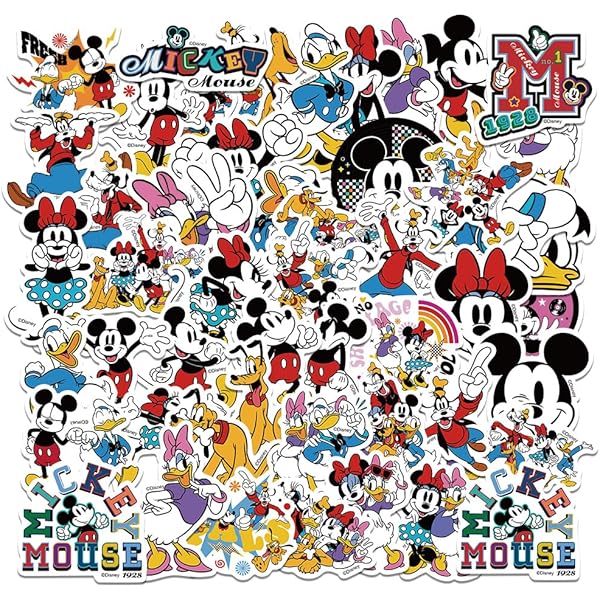 50pcs Mickey Mouse Stickers for Girl Water Bottle, Cute Disney Cartoon Stickers for Teen Kids Helmet, Notebook, Travel Case, Laptop, Guitar, Skateboard, Phone, Computer, Bike