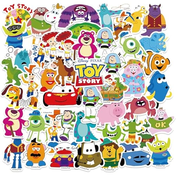 50pcs Toy Story Stickers for Kids Water Bottle, Cute Cartoon Waterproof Vinyl Decal for Teen Girl Laptop Skateboard Phone Guitar Travel Case Bike Helmet
