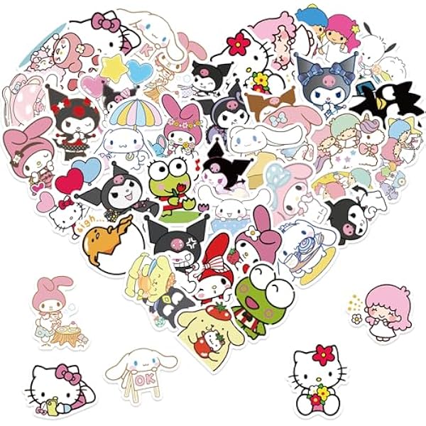 Cute Sanrio Cartoon Stickers for Kids Water Bottle 50pcs Pack, Kawaii Hellokitty Mymelody Kuromi Waterproof Vinyl Stickers for Teen Girl Adult Laptop Skateboard Bike Guitar Laggage Bicycle Travel Case