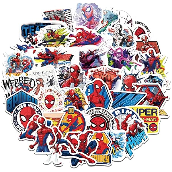 50pcs Spiderman Stickers for Kids, Cool Cartoon Stickers for Adult Teen Boy Water Bottle, Helmet, Notebook, Travel Case, Laptop, Guitar, Skateboard, Phone, Computer, Bike
