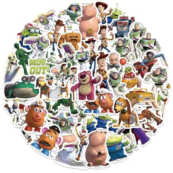 50pcs Toy Story Stickers for Water Bottle, Cute Cartoon Stickers for Teen Kids Boy Travel Case, Laptop, Guitar, Skateboard, Phone, Computer, Bike, Notebook, Helmet