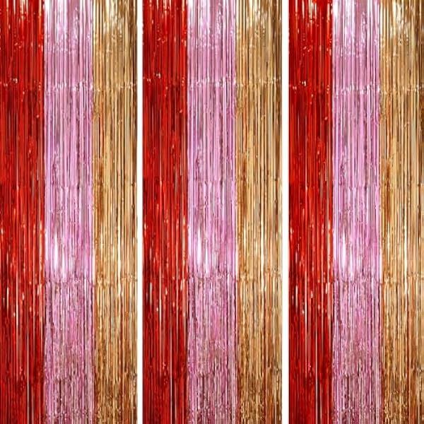 3 Pack 3.3 x 8.2 ft Valentine Foil Fringe Backdrop Curtains, Tinsel Streamers Party Decorations, Fringe Backdrop, Door Shimmer for Valentine or Birthday Party