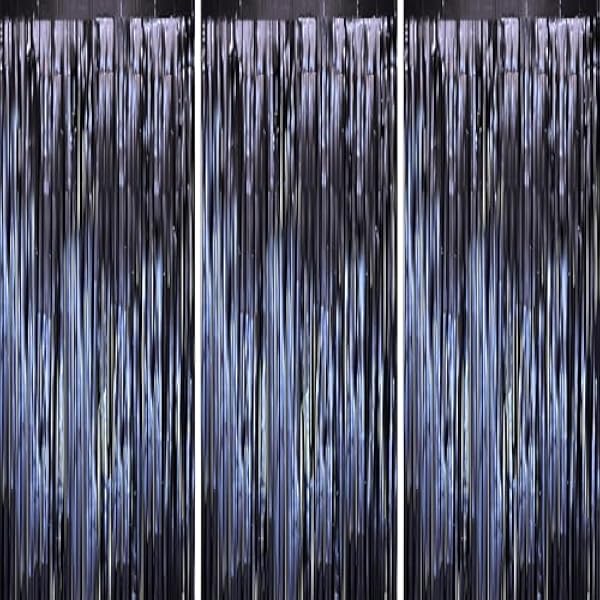 3 Pack 3.3 x 8.2 ft Matte Blue Foil Fringe Curtains, Dark Blue Tinsel Streamers Batman Party Decorations, Fringe Backdrop, Door Shimmer for Graduation, Birthday Backdrop for Men or Boy