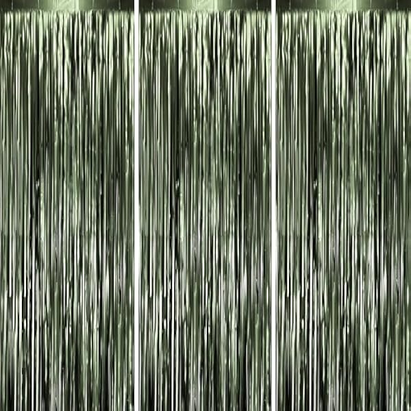 3 Pack 3.3 x 8.2 ft Matte Green Foil Fringe Backdrop Curtains, Tinsel Streamers Party Decorations, Fringe Backdrop, Door Shimmer for Graduation, Birthday Party