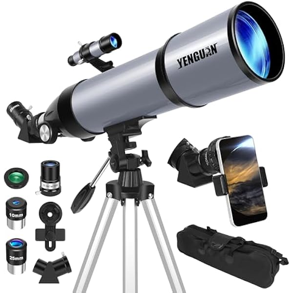 Telescope for Adults & Kids 80mm Aperture 600mm, Telescope for Adults High Powered, Beginners in Astronomy to See Planet, with Phone Adapter and Moon Filter, Carry Bag, Gray