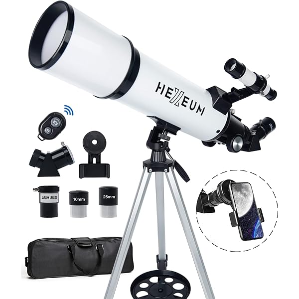 Telescope 80mm Aperture 600mm - Astronomical Portable Refracting Telescope Fully Multi-coated High Transmission Coatings AZ Mount with Tripod Phone Adapter, Wireless Control, Carrying Bag. Easy Set Up