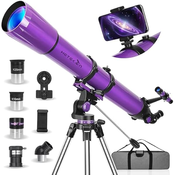 Telescope, Telescope for Adults High Powered, 90mm Aperture 1000mm Astronomical Refractor Telescopes for Beginners, Magnification 500X, with Three Eyepieces, Phone Adapter & Carrying Bag