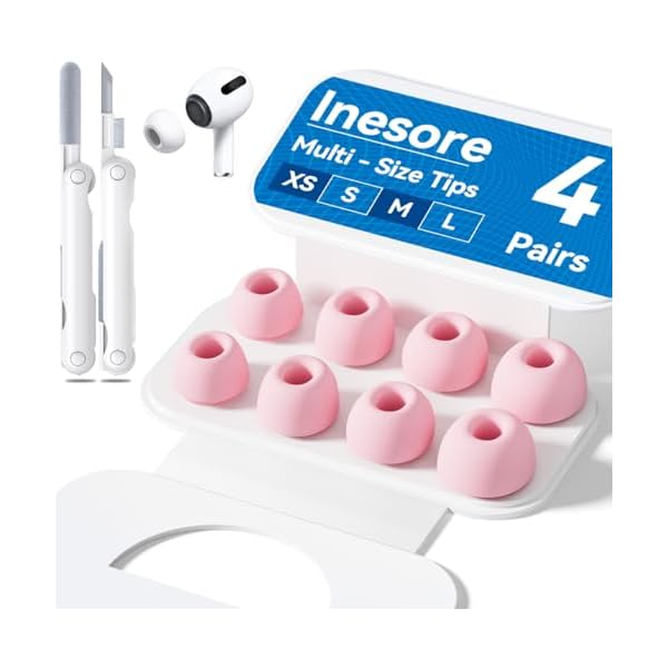 4 Pairs Replacement Ear Tips for AirPods Pro 2nd/1st Generation with Portable Storage Box,Noise Reduction Holewith & Built-in dust Guard Screen,Silicone Ear Tips for Apple AirPods Pro,4 Size-Pink