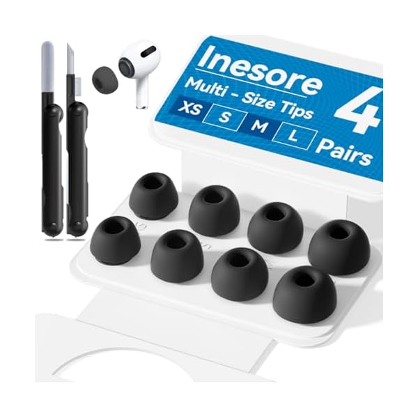 4 Pairs Replacement Ear Tips for AirPods Pro 2nd/1st Generation with Portable Storage Box & Cleaner Pen,Noise Reduction Holewith & Built-in dust Guard Screen,Silicone Ear Tips for AirPods Pro (Black)