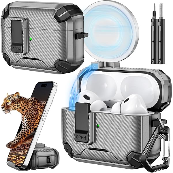 Inesore Compatible with AirPods Pro 2nd/1st Generation Case Cover with Phone Stand & Cleaning Kit,Compatible with Magsafe,Magnetic Automatic Lock for iPod Pro Charging Case(USB-C/Lightning Cable)