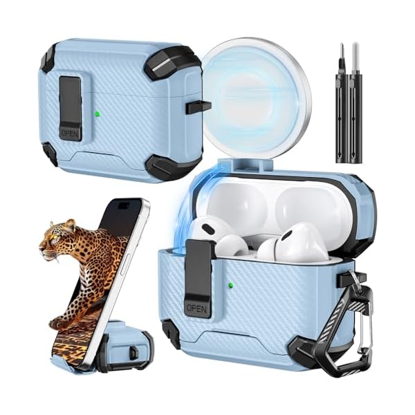 Inesore Compatible with AirPods Pro 2nd/1st Generation Case Cover with Phone Stand & Cleaning Kit,Compatible with Magsafe,Magnetic Automatic Lock for iPod Pro Charging Case(USB-C/Lightning Cable)