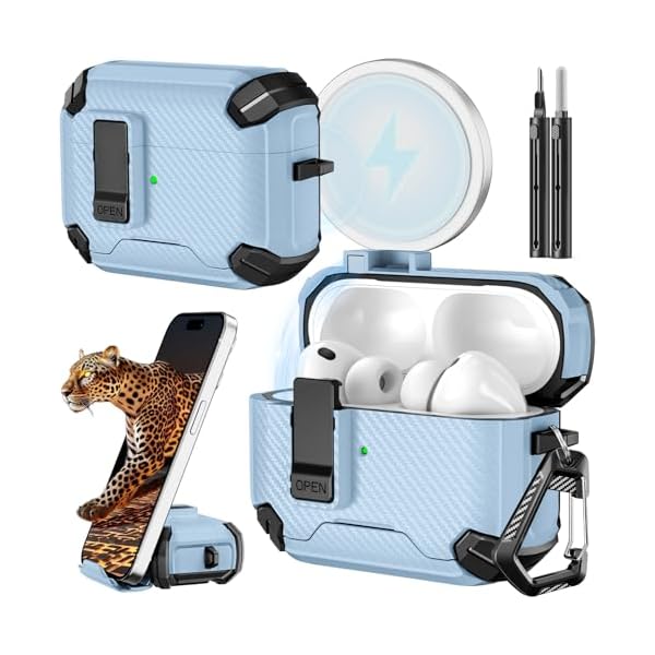 Inesore for AirPods Pro 3 Case (2025) with Phone Stand & Cleaning Kit,Compatible with Magsafe,Magnetic Automatic Lock Cover for AirPods Pro 3rd Generation