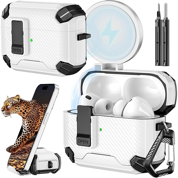 Inesore for AirPods Pro 3 Case (2025) with Phone Stand & Cleaning Kit,Compatible with Magsafe,Magnetic Automatic Lock Cover for AirPods Pro 3rd Generation