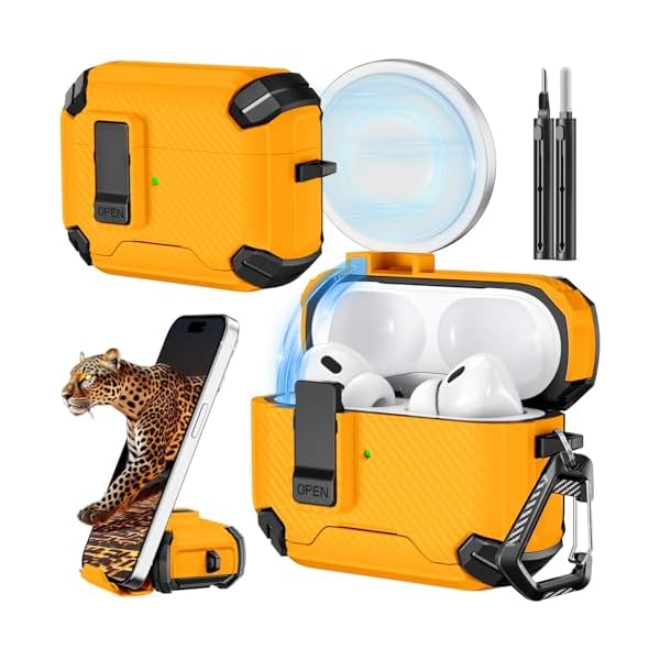 Inesore Compatible with AirPods Pro 2nd/1st Generation Case Cover with Phone Stand & Cleaning Kit,Compatible with Magsafe,Magnetic Automatic Lock for iPod Pro Charging Case(USB-C/Lightning Cable)