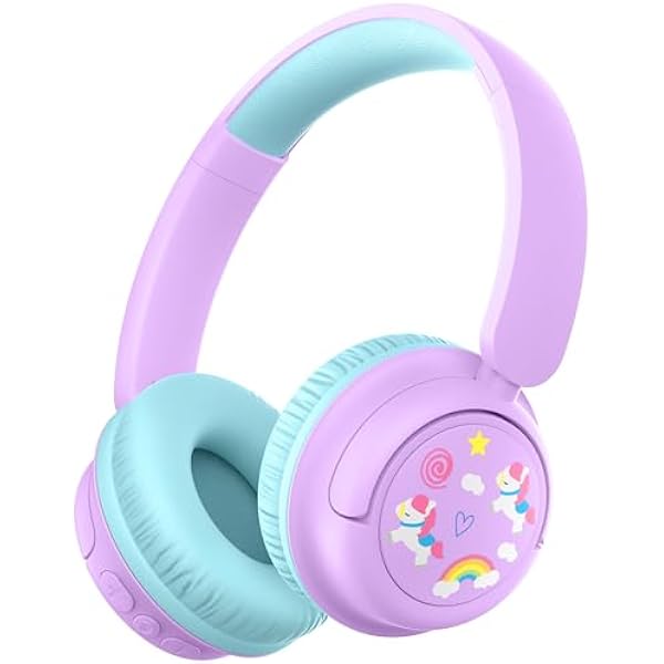 iClever Clever BTH22 Kids Bluetooth Headphones, 60H Play Time, 74/85 dBA Safe Volume, Bluetooth 5.4, USB C, Over Ear Kids Headphones Wireless with Mic AUX Cord for iPad/Tablet/Travel/School, Lilac