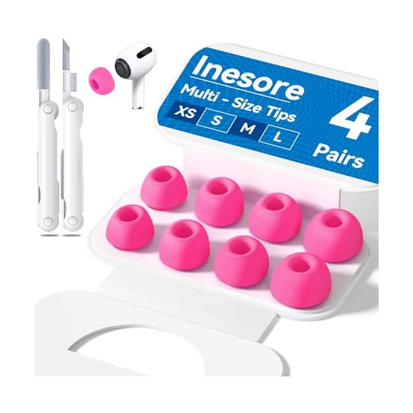 4-Pair Replacement Ear Tips for AirPods Pro 2nd/1st Generation with Portable Storage Box,Noise Reduction Holewith & Built-in dust Guard Screen,Silicone Ear Tips for Apple AirPods Pro (Rose red)