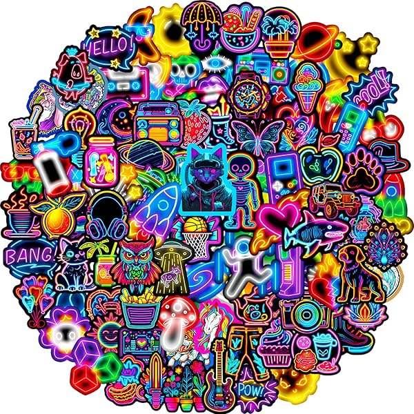 Water Bottle Stickers 100 Pcs Cool Cute Neon Sticker Packs, Prizes for Kids Classroom Rewards, Waterproof Vinyl Stickers for Water Bottles Laptop Scrapbooking Skateboard Journaling Luggage Tumbler etc
