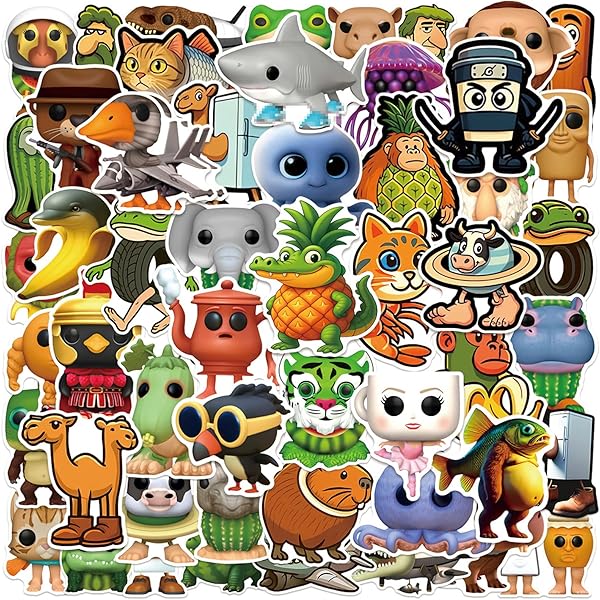 50Pcs Italian Brainrot Animals Stickers for Kids, Tralalero Tralala Stickers for Water Bottles, Tung Tung Tung Sahur Sticker Pack Waterproof Vinyl for Laptop Phone Party Favors Decals