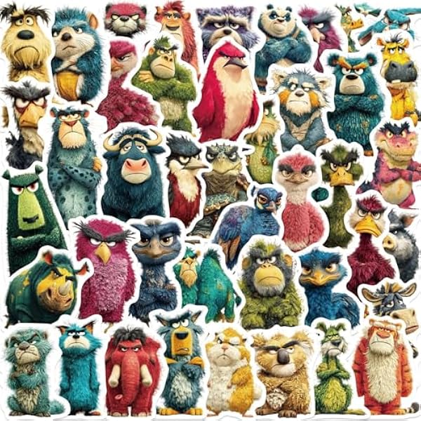 Cute Angry Animal Stickers for Kids, Water Bottle Stickers for Teens, Waterproof Vinyl Stickers Pack,Aesthetic Kawaii Cartoon Stickers for Laptop Luggage Skateboard Computer Hydroflask Phone Bumper