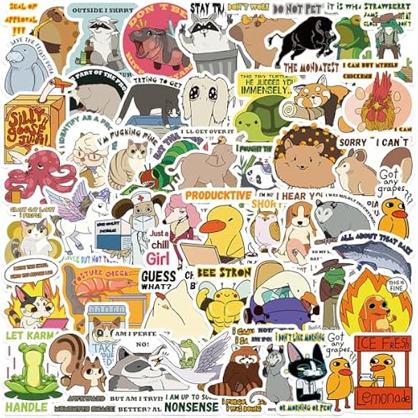 50PCS Funny Meme Stickers,Waterproof Cute Sticker for Adults & Teens,Vinyl Decals for Laptops, Water Bottles (Animal)