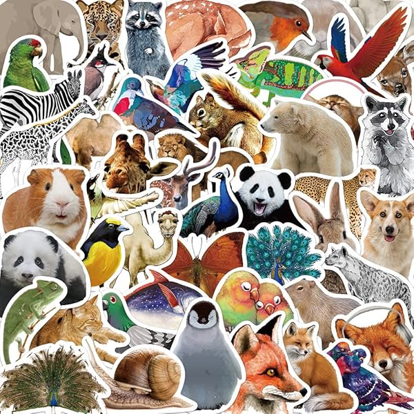 Cute Animal Stickers for Kids Teens, Zoo Animals Stickers, Realistic Animals Decals for Students, 50Pcs Hapiuen Waterproof Sticker for Water Bottles Laptop Scrapbook, Party Supplies