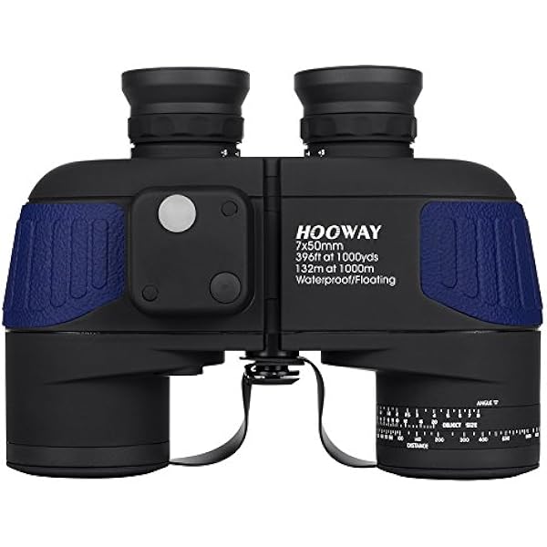 Waterproof Fogproof Military Marine Binoculars,Hooway 7x50 Binoculars with w/Internal Rangefinder & Compass for Navigation,Boating,Bird Watching(Blue)