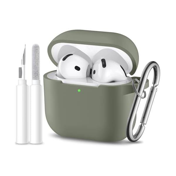 for Airpods 4th Generation Case Cover(2024),Soft Silicone Full Protective Case for AirPods 4 Case with Keychain & Cleaner Kit,Compatible with Apple Airpods 4 for Women,Men（ArmyGreen）