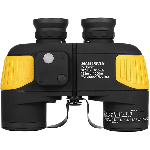 Hooway 7x50 Waterproof Fogproof Military Marine Binoculars w/Internal Rangefinder & Compass for Navigation,Boating,Fishing,and More