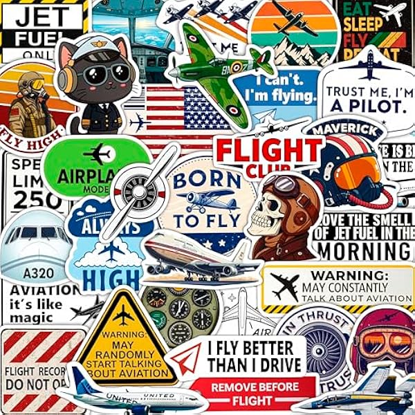 100Pcs Aviation Stickers and Decals Waterproof - Pilot Stickers for Laptop, Airplane Decals - Aviation Gifts for Pilots - Gift for Women & Men