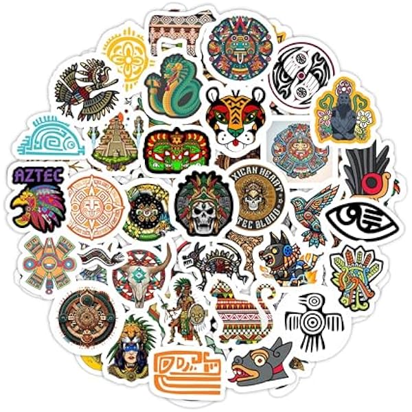 BulbaCraft Aztec Stickers for Water Bottle and Laptop - Aztec Party Favors & Decorations, Waterproof Vinyl Decals, Culture and History Stickers, Gifts for Women & Men