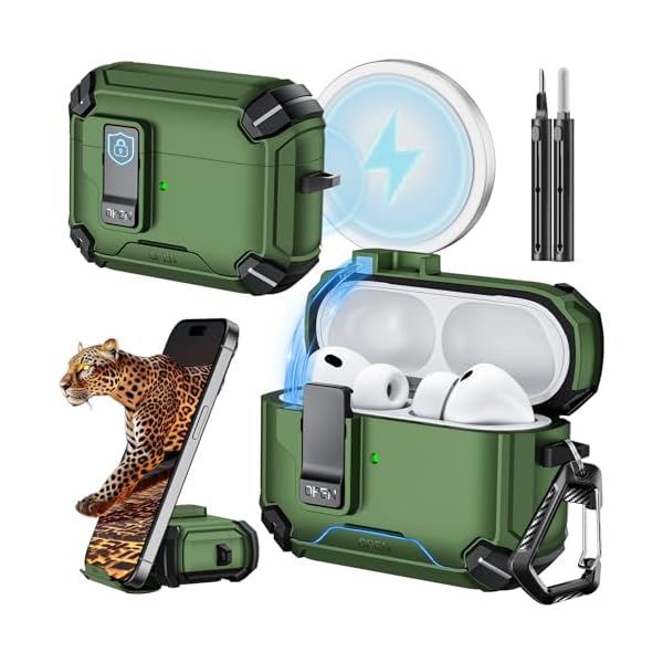 Inesore for AirPods Pro 3 Case (2025) with Phone Stand & Cleaning Kit,Compatible with Magsafe,Magnetic Automatic Lock Cover for AirPods Pro 3rd Generation, Black