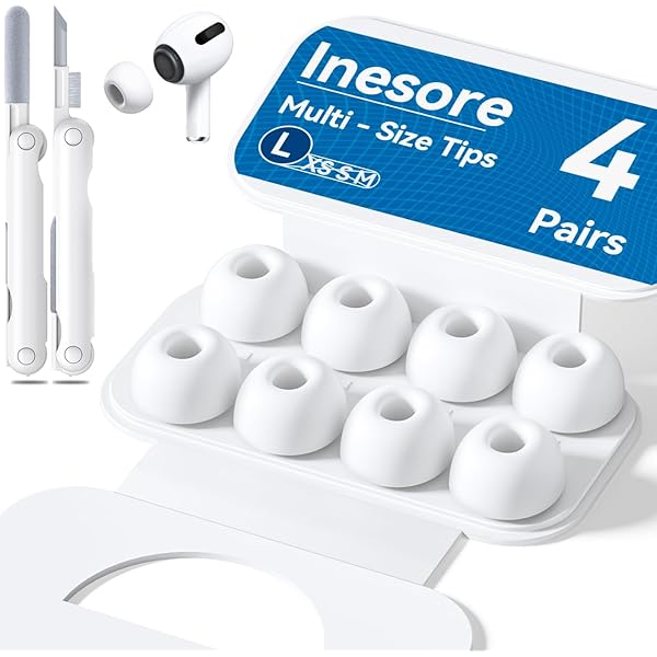 Replacement Ear Tips for AirPods Pro 2nd/1st Generation with Portable Storage Box & Cleaner Pen,Noise Reduction Holewith & Built-in dust Guard Screen,Silicone Ear Tips -L/Size 4 Pairs