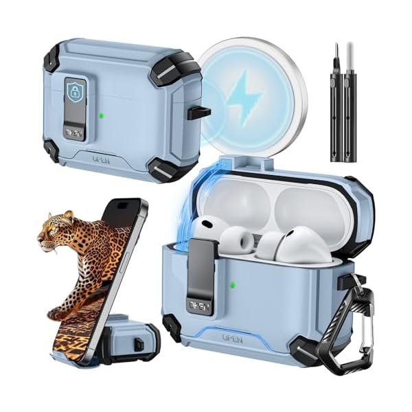 Inesore for AirPods Pro 3 Case (2025) with Phone Stand & Cleaning Kit,Compatible with Magsafe,Magnetic Automatic Lock Cover for AirPods Pro 3rd Generation, Black