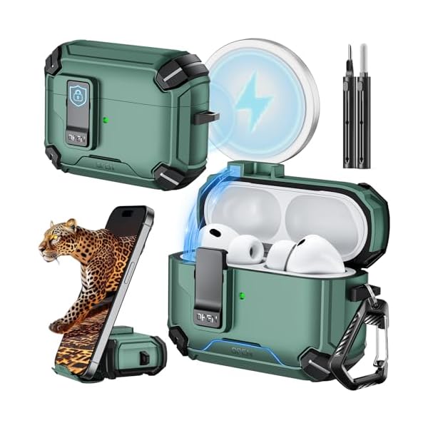 Inesore for AirPods Pro 3 Case (2025) with Phone Stand & Cleaning Kit,Compatible with Magsafe,Magnetic Automatic Lock Cover for AirPods Pro 3rd Generation