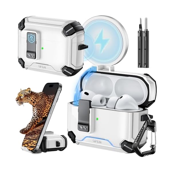 Inesore for AirPods Pro 3 Case (2025) with Phone Stand & Cleaning Kit,Compatible with Magsafe,Magnetic Automatic Lock Cover for AirPods Pro 3rd Generation, Black