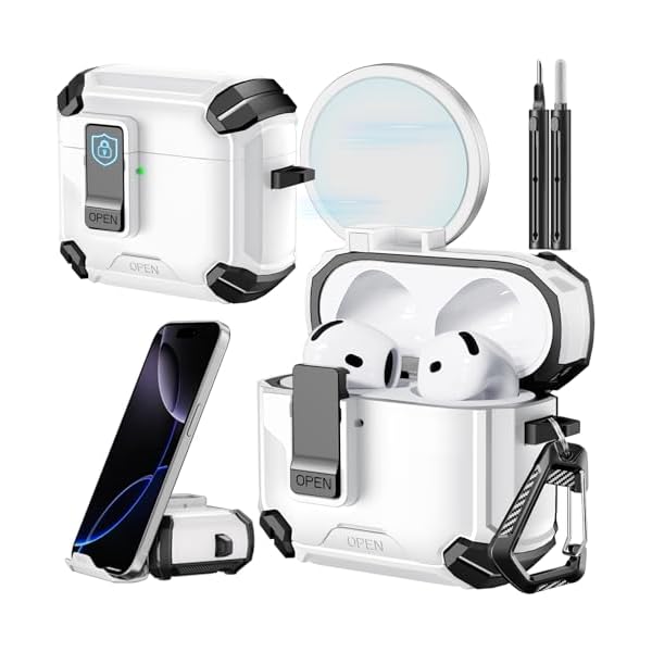 Inesore Compatible with AirPods 4th Case with Phone Stand & Cleaning Kit,Compatible with Magsafe,Magnetic Automatic Lock for Airpods 4 with Active Noise Cancellation Charging Cover (2024)