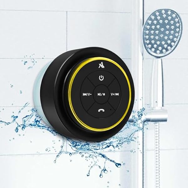 XLeader SoundAngel Mate, Pro Shower Speaker, Certified IPX7 Waterproof Bluetooth Speaker, with Suction cup and Hook clip, Built-in Mic, Crystal Sound&Rich Bass, up to 12H Playtime, Ideal Gifts, Gold C