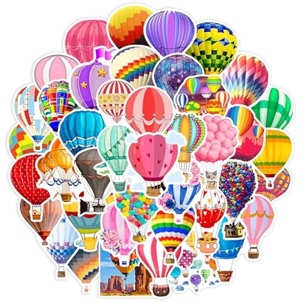 50PCS Balloons Stickers for Kids Rainbow Print Hot Air Balloon Shaped Valentines Gifts Stickers Decals for Decoration Laptops,Guitar,Motorcycle,Skateboard,Luggage,Phone Case (Balloon)