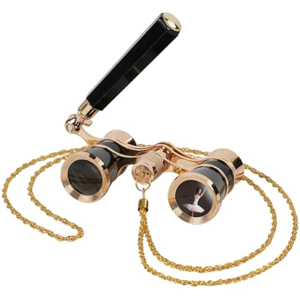Opera Glasses Binoculars, 3X25 Mini Compact Binoculars with Retractable Handle & Exquisite Gold Chain,BK7 HD Optical Lens for Theater Black