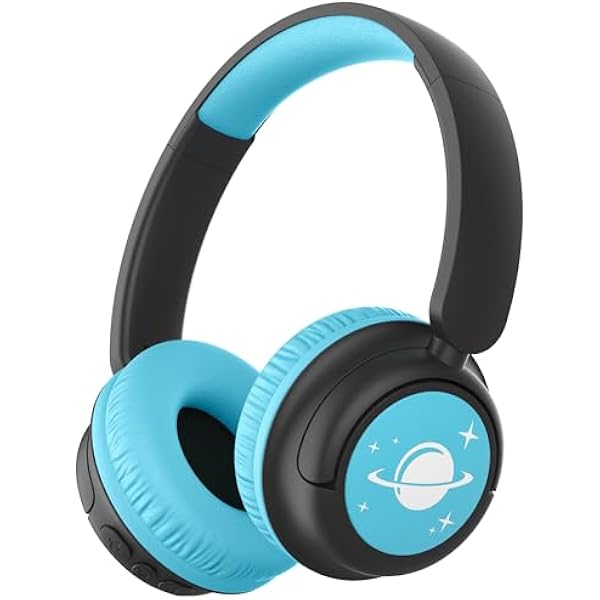 iClever BTH22 Kids Bluetooth Headphones, 60H Play Time, 74/85 dBA Safe Volume, Bluetooth 5.4, USB C, Over Ear Kids Headphones Wireless with Mic AUX Cord for iPad/Tablet/Travel/School (Black/Blue)
