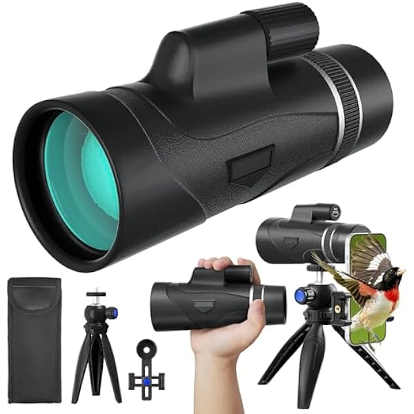 15x50 HD Monocular for Adults High Powered with Phone Adapter and Tripod, Monocular Compact with BAK4 Prism & FMC Lens, Monoculars for Hunting, Bird Watching, Hiking,Traveling
