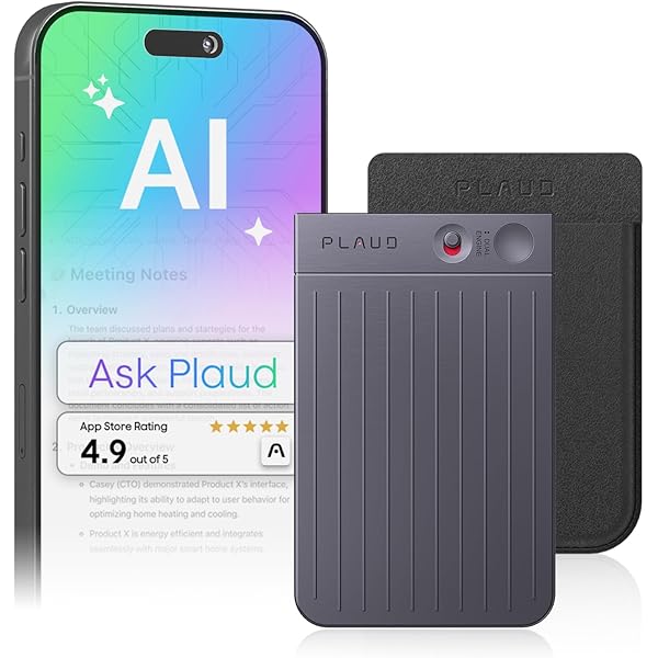 Plaud Note AI Voice Recorder, Voice Recorder w/Case, App Control, AI Transcribe & Summarize, Support 112 Languages, 64GB, Audio Recorder for Lectures, Meetings, Calls, Black, Non-Pro Version