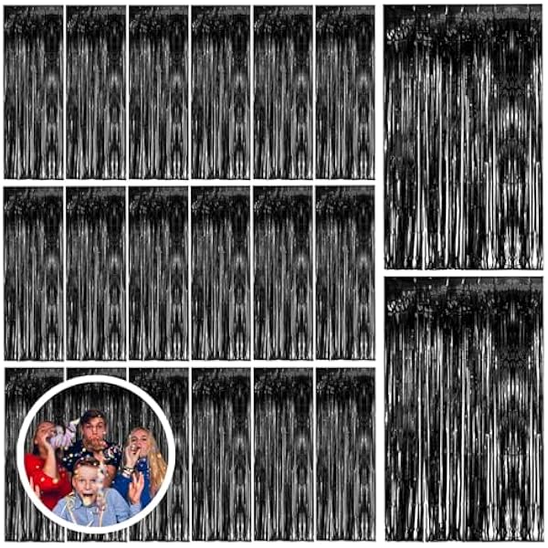 20 Pack Black Party Streamers Backdrop Tinsel Foil Fringe Curtains Halloween Party Decorations Birthday Wednesday Twilight Party Decorations Graduation Wizard Party Supplies