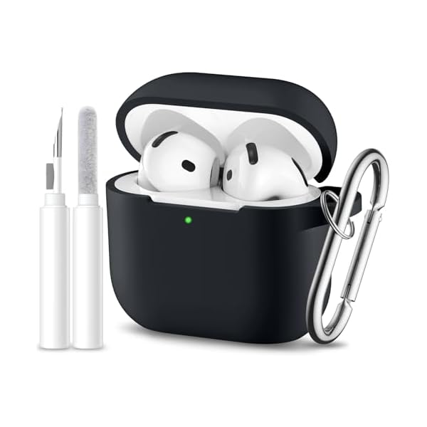 for Airpods 4th Generation Case Cover(2024),Soft Silicone Full Protective Case for AirPods 4 Case with Keychain & Cleaner Kit,Compatible with Apple Airpods 4 for Women,Men（Black）