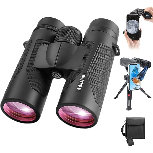 12x42 HD Binoculars for Adults High Powered with Phone Adapter and Tripod, Super Bright BAK4 Prism Waterproof Binoculars for Bird Watching Hunting Hiking Safari Travel Sports