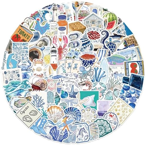 100pcs Aesthetic Stickers for Girl, Cute Ocean Beach Waterproof Vinyl Decal for Kids Teen Adult Student Water Bottle Laptop Phone Computer Skateboard Luggage Notebook (Blue Ocean)